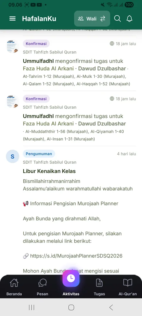 Aktivitas HafalanKu (mobile)
